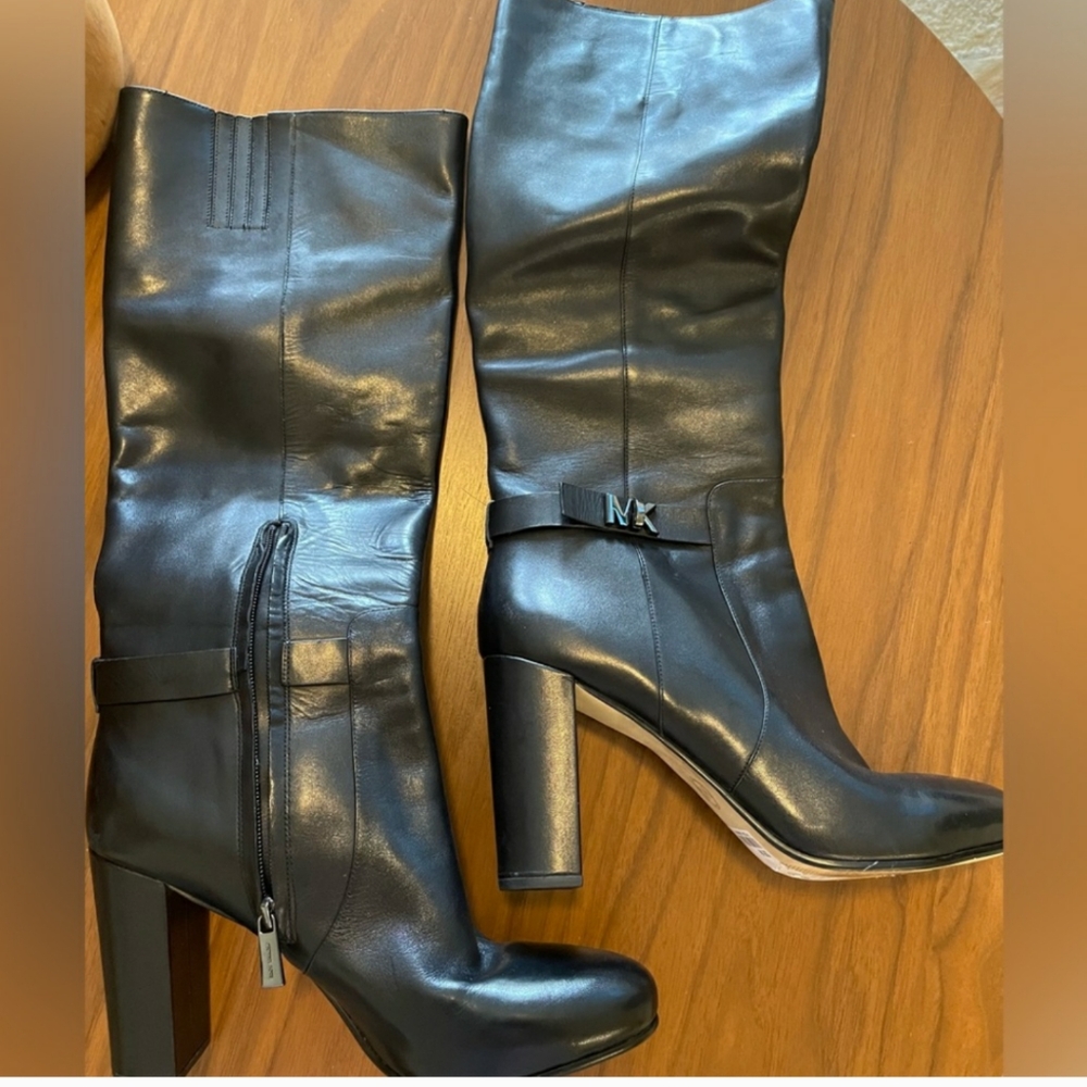 Michael Kors Julianna Black Leather High Heeled Knee Boots